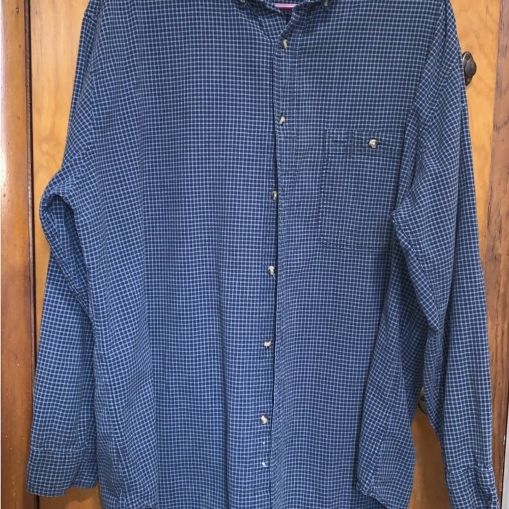 Herringbone Naturals 100% Prairie Cotton XL Men's Blue Checkered Shirt *paint